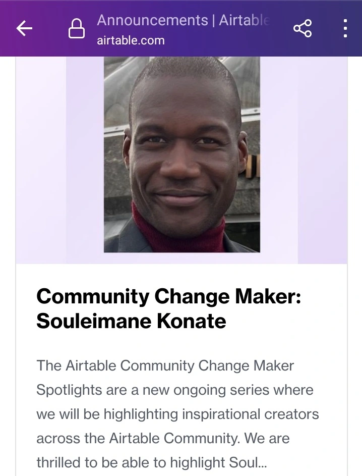 Souleimane Konate dans la communauté Airtable
