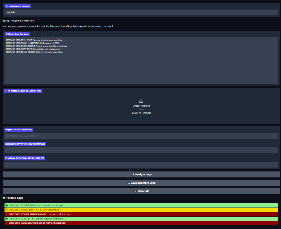 Rackitect - Open-source log analyzer for DevOps and Sysadmins. Built with Python and Gradio for instant log filtering, regex search, and severity highlighting.